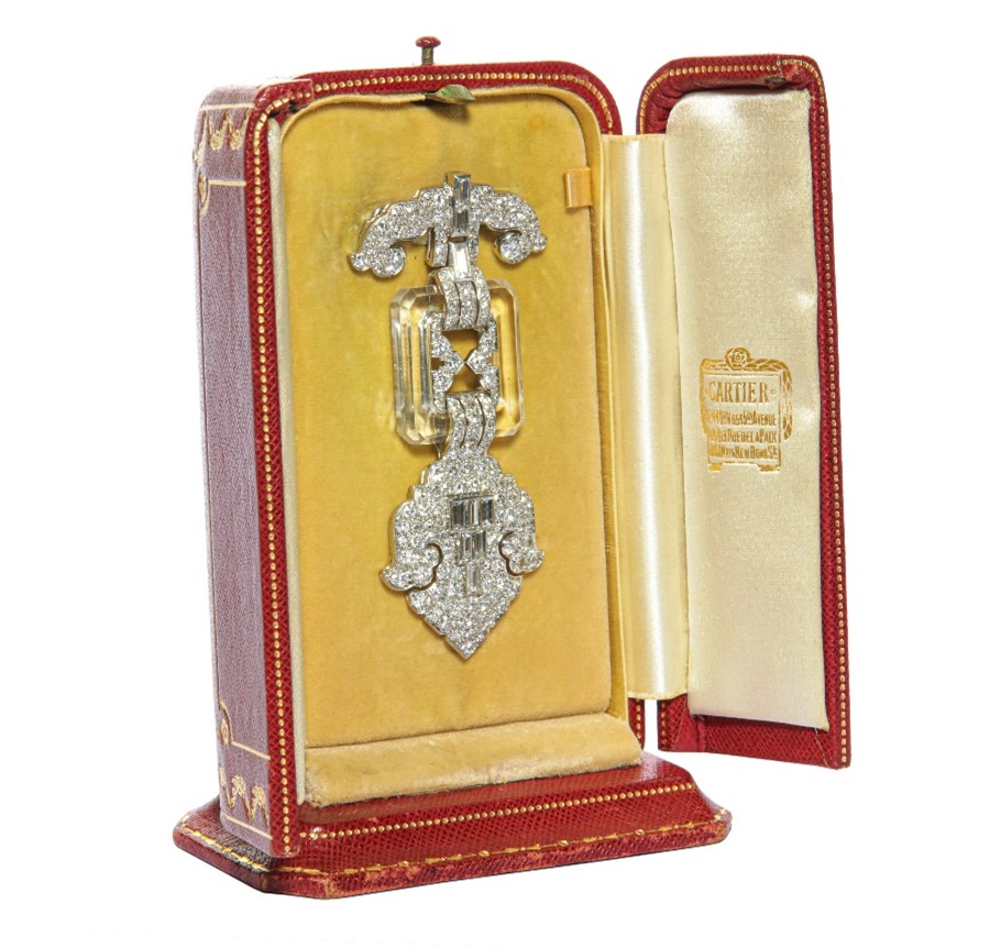 Art Deco Cartier diamond and crystal lapel brooch